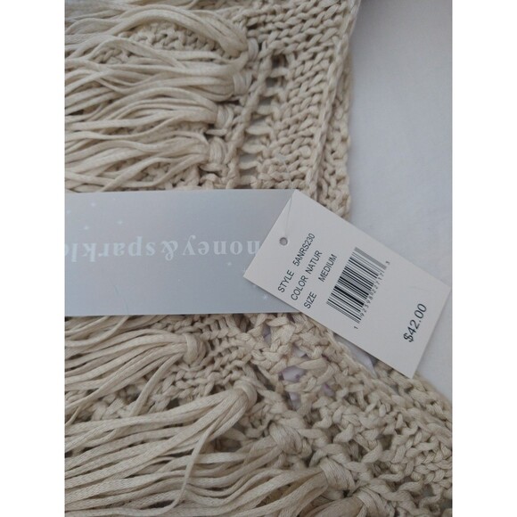 NWT Honey & Sparkle Crochet Tank Top Sz M Beige Tan Hippie Festival Fringe Boho - Picture 8 of 11